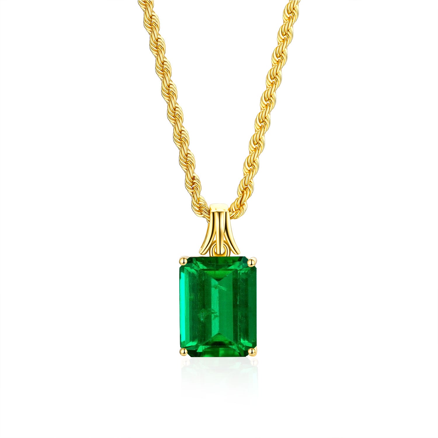 Natural Emerald Minor Oil Zambian Emerald Yellow Gold Necklace - Modern Gem Jewelry