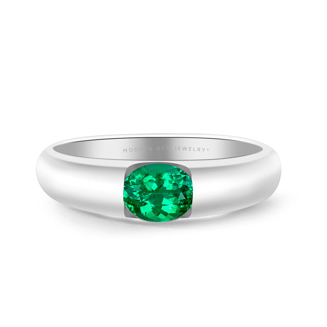 Emerald Promise Ring Solitaire in White Gold | Modern Gem Jewelry  | Saratti 