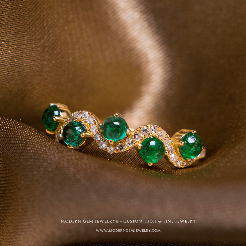 Five Natural Emerald Half Eternity Band 