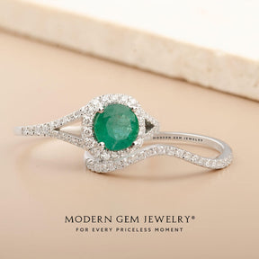 Green Stone Ring in 18K White Gold Ring | Modern Gem Jewelry