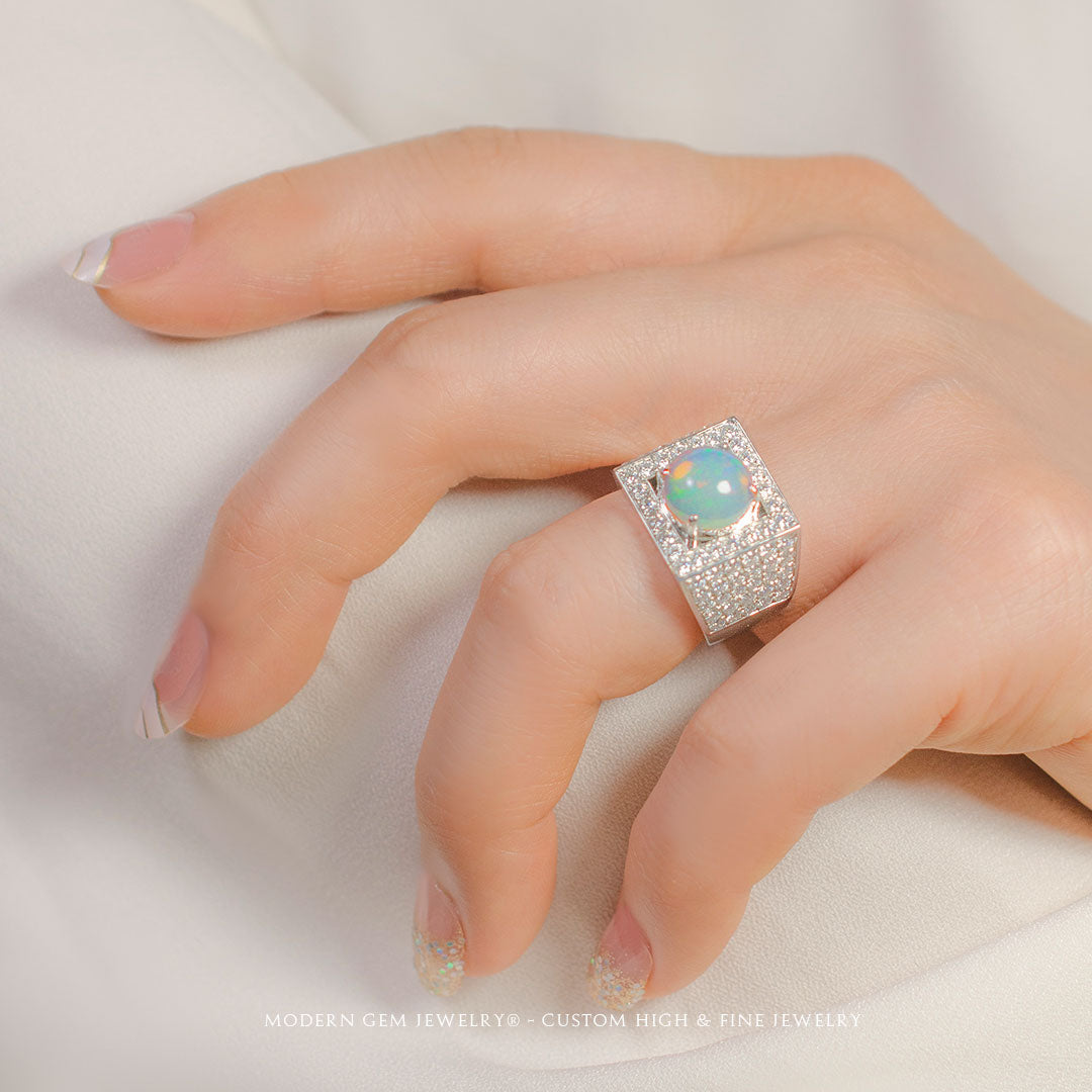 Vintage Opal Engagement Rings in White Gold | Custom Opal Ring | Modern Gem Jewelry | Saratti 