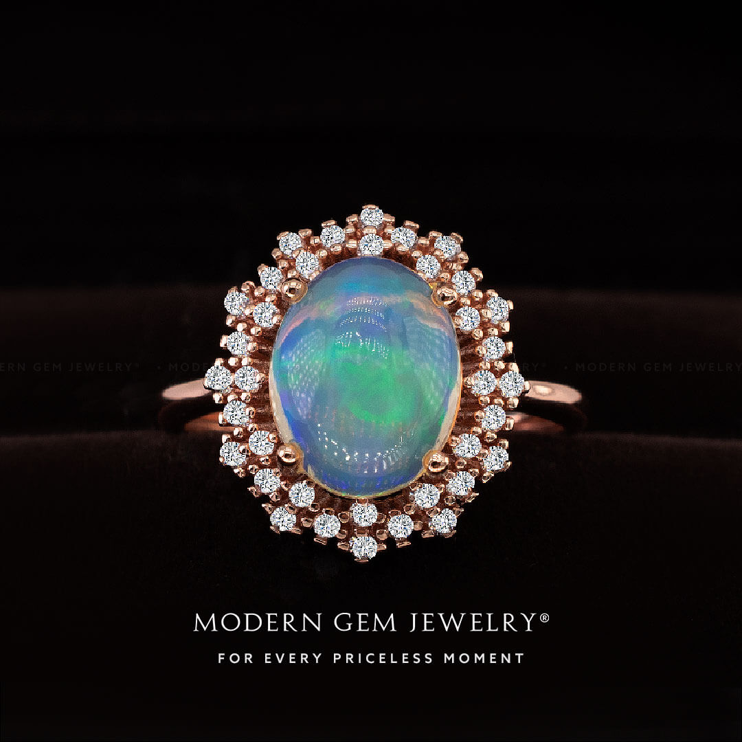  Rose Gold Opal Ring with Diamonds | Modern Gem Jewelry | Saratti
