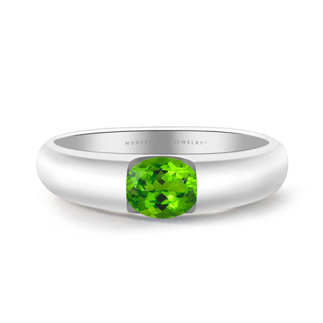 Peridot Engagement Ring Solitaire In White Gold | Custom Rings | Modern Gem Jewelry