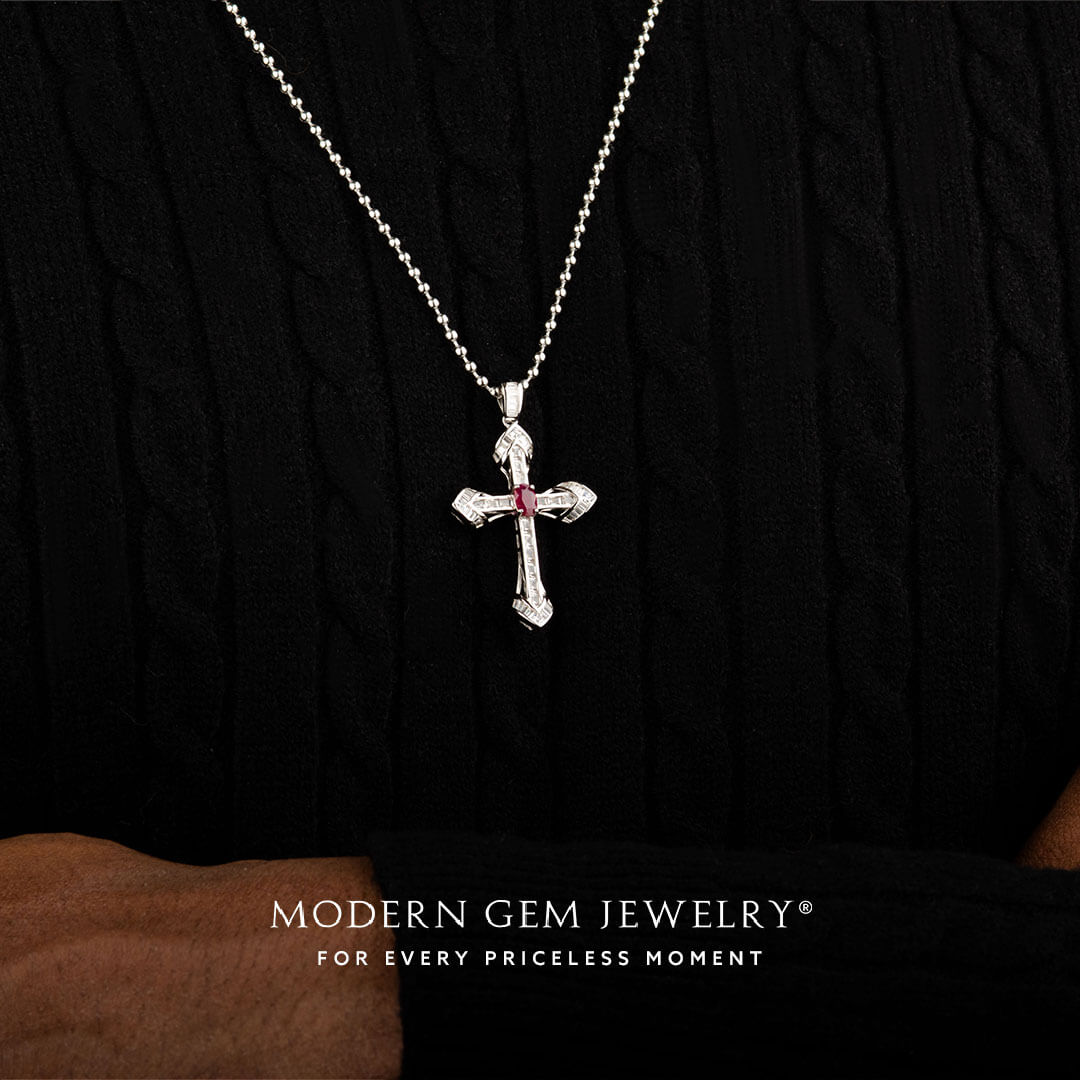 Natural Ruby and Diamonds Cross Necklace for Men | Modern Gem Jewelry