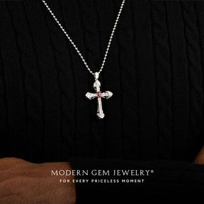 Natural Ruby and Diamonds Cross Necklace for Men | Modern Gem Jewelry
