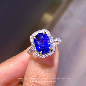 Natural Sapphire Royal Blue Natural Diamonds Accent Ring - Modern Gem Jewelry