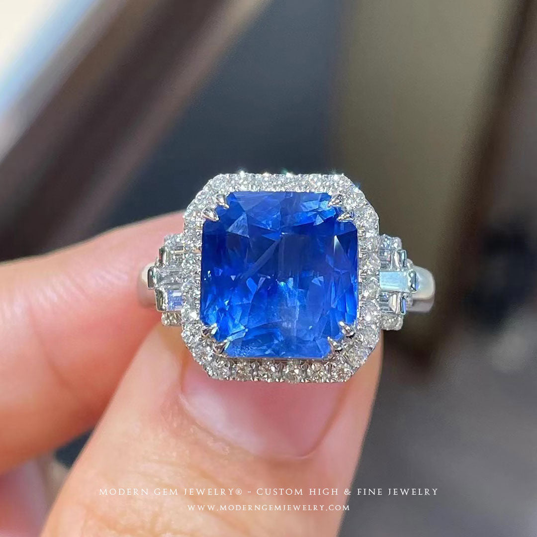 Natural Sapphire and Diamonds Ring Heirloom - Modern Gem Jewelry