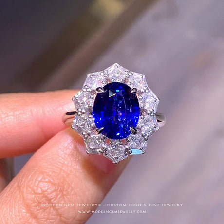 Royal Blue Sapphire Diamonds White Gold Ring 