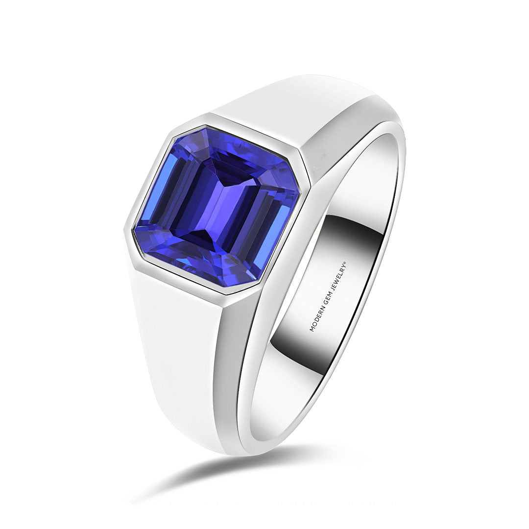 Men's Tanzanite Rings in White Gold Bezel | Modern Gem Jewelry | Saratti