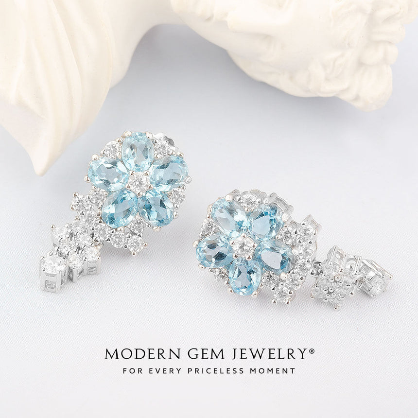 White Gold London Blue Topaz and Diamond Drop Earrings 