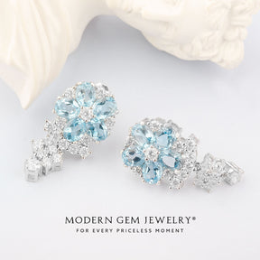 Diamond and Topaz Drop Earrings in White Gold| Modern Gem Jewelry