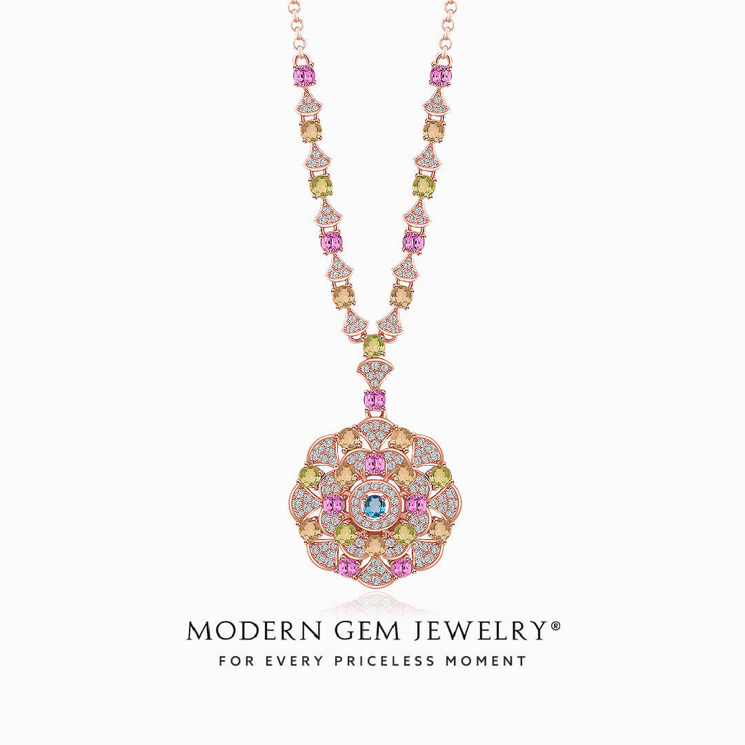 Rose Gold Necklace featuring Vintage-Inspired Multicolored Tourmaline | Saratti