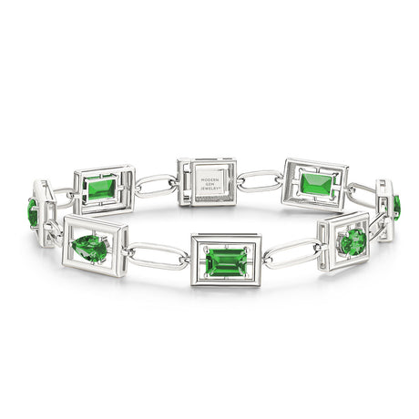 Green Bracelet | 18K White Gold | Custom Bracelets | Modern Gem Jewelry