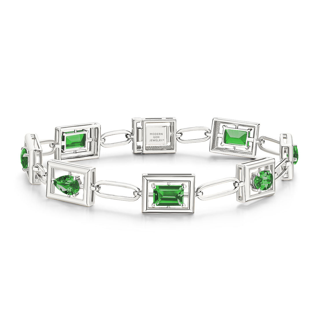 Green Bracelet | 18K White Gold | Custom Bracelets | Modern Gem Jewelry