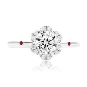 LILA Round Diamond Halo Four Prongs White Gold Ring | Modern Gem Jewelry | Saratti