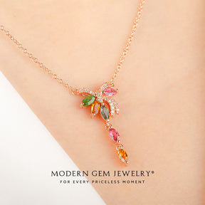 Natural Colorful Tourmaline Necklace in 18K Rose Gold | Modern Gem Jewelry