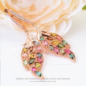 Rose Gold Earrings with Multicolored Tourmaline and Diamonds |Modern Gem Jewelry | Saratti