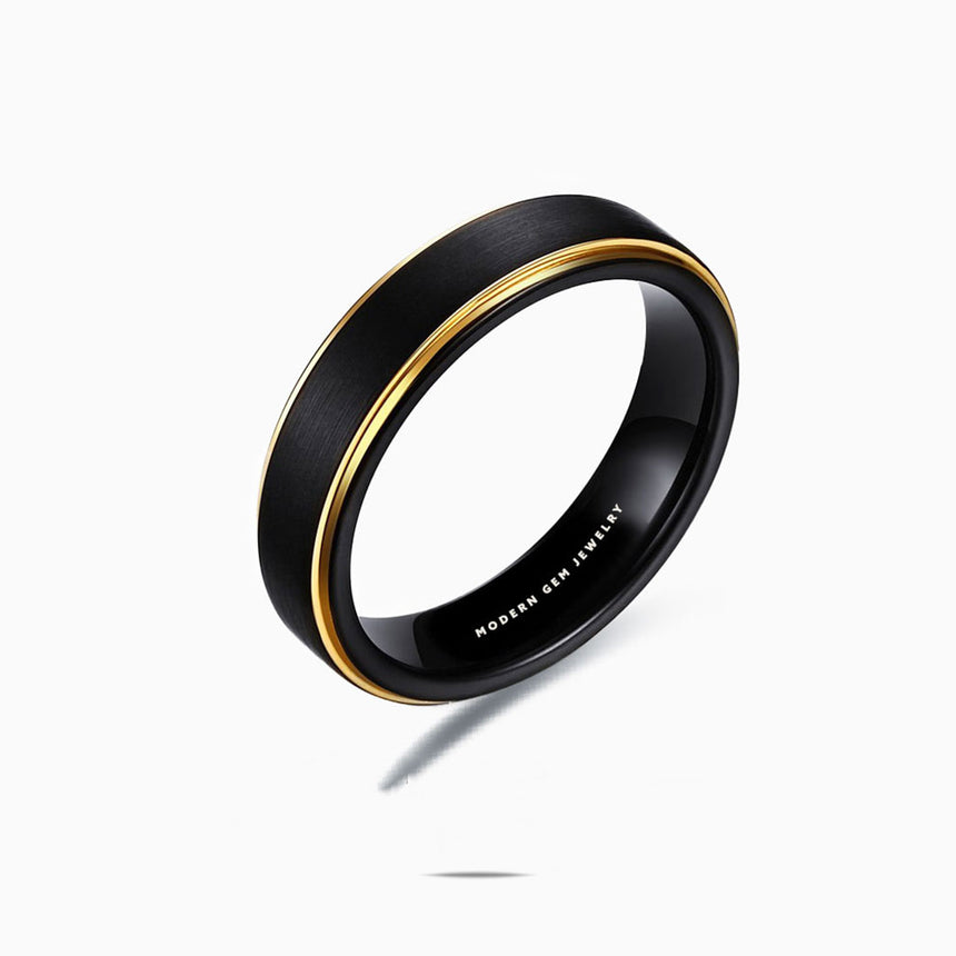 Two Tone Mens Wedding Band in Black and Yellow Gold | Custom Rings | Modern Gem Jewelry | Saratti