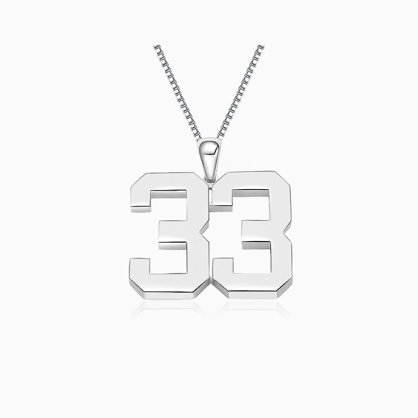 Baseball Necklace Number Pendant in 18K White Gold | Modern Gem Jewelry