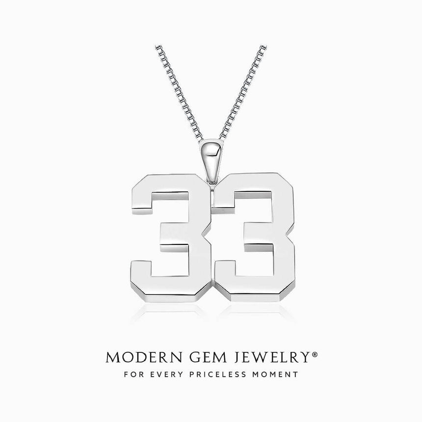 Baseball Necklace Number Pendant in 18K White Gold | Modern Gem Jewelry