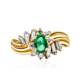 Emerald Promise Ring with Diamonds in 18K Yellow Gold | Custom Made Gemstone Engagement Ring | Modern Gem Jewelry