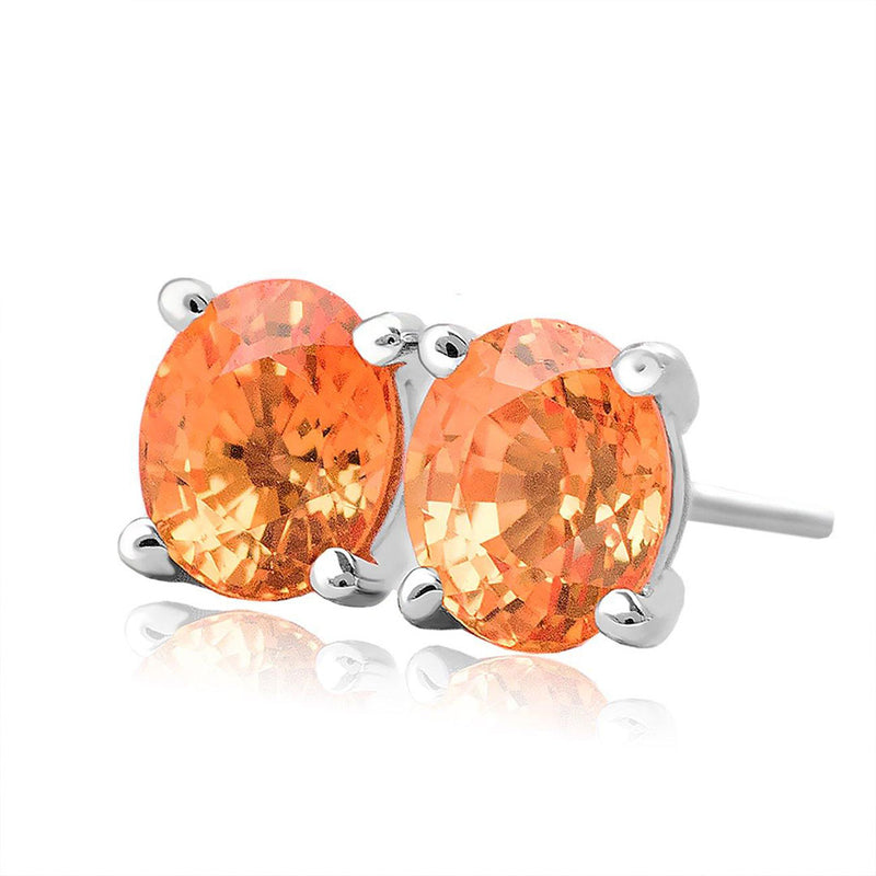 Stunning Orange Sapphire 18K Solid White Gold Stud Earrings | Saratti