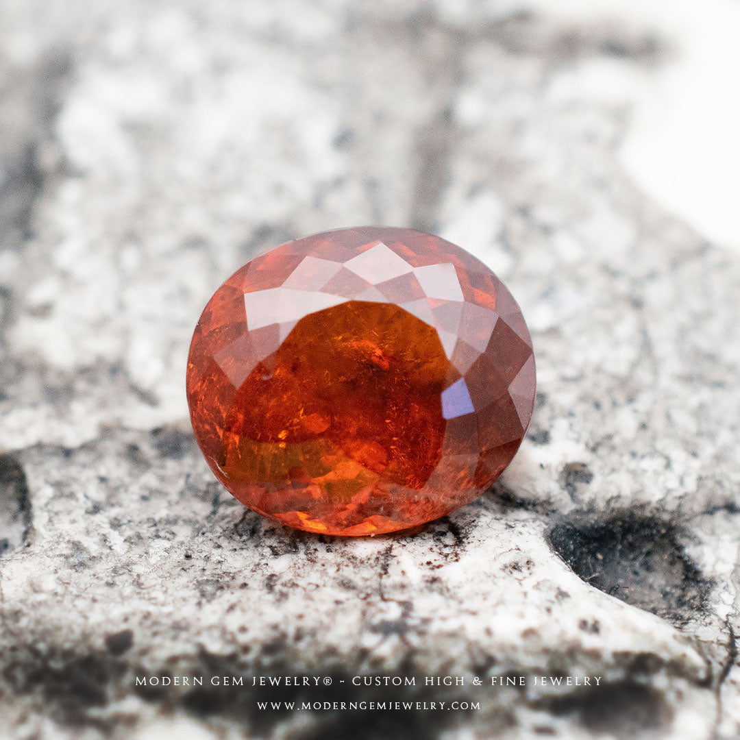 Orange Oval Natural Garnet Gemstone - Modern Gem Jewelry
