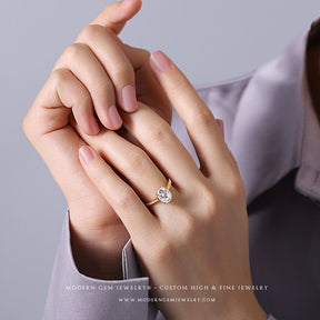 Oval Moissanite Engagement Ring in Yellow Gold  | Custom Made Engagement Ring | Modern Gem Rings