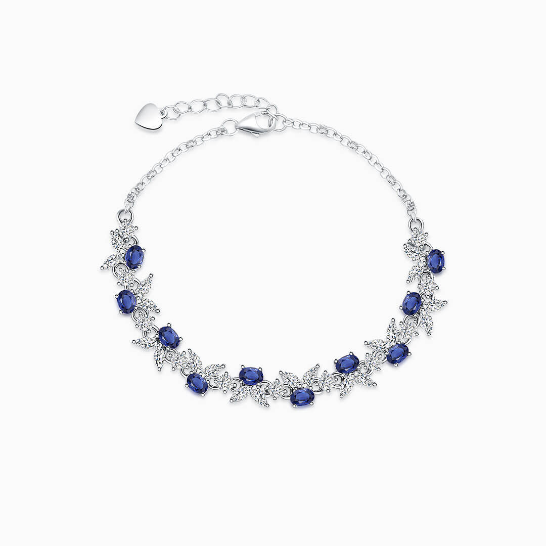 Blue Bracelet with Oval Blue Natural Sapphire and Diamonds in 18K White Gold | Modern Gem Jewelry