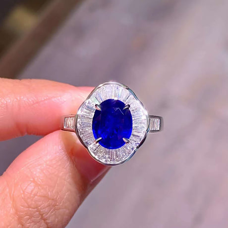 Vintage Sapphire and Baguette Diamond Halo Ring 