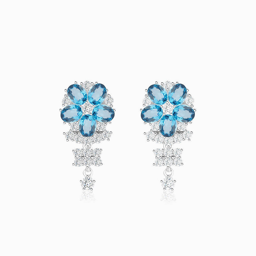 Blue London Topaz and Diamond Drop Earrings | Modern Gem Jewelry