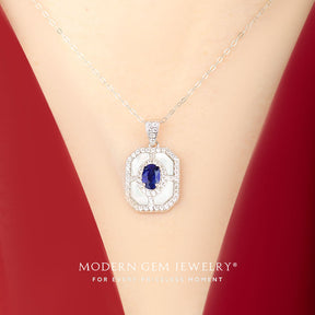 Exquisite 18K White Gold Necklace with Blue Sapphire and Diamonds | Saratti