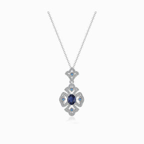 Oval Blue Sapphire Necklace with Natural Diamonds in 18K White Gold | Modern Gem Jewelry