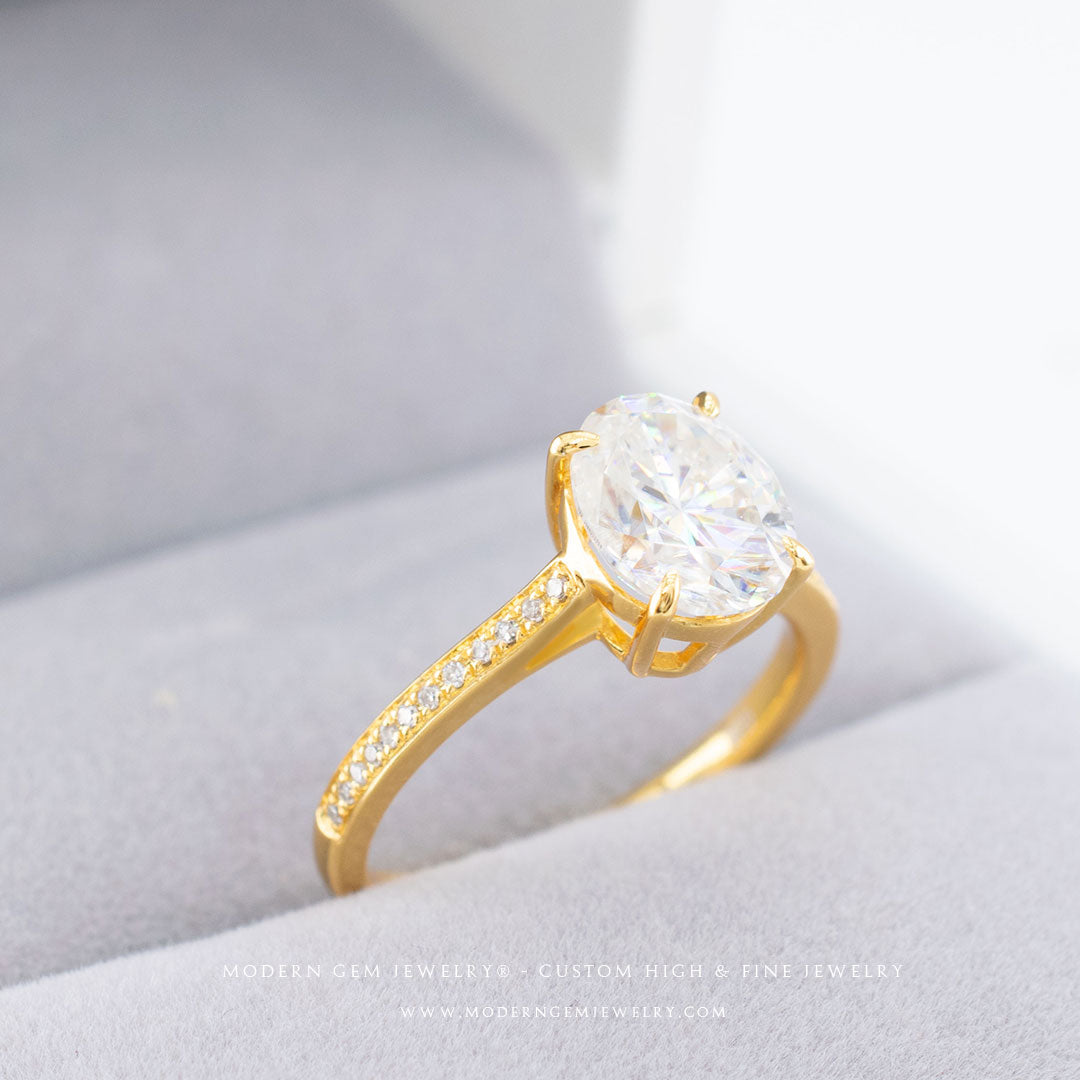 1 2 Carat Diamond Ring Prong Set In 18K Yellow Gold | Custom Rings | Modern gem Jewelry