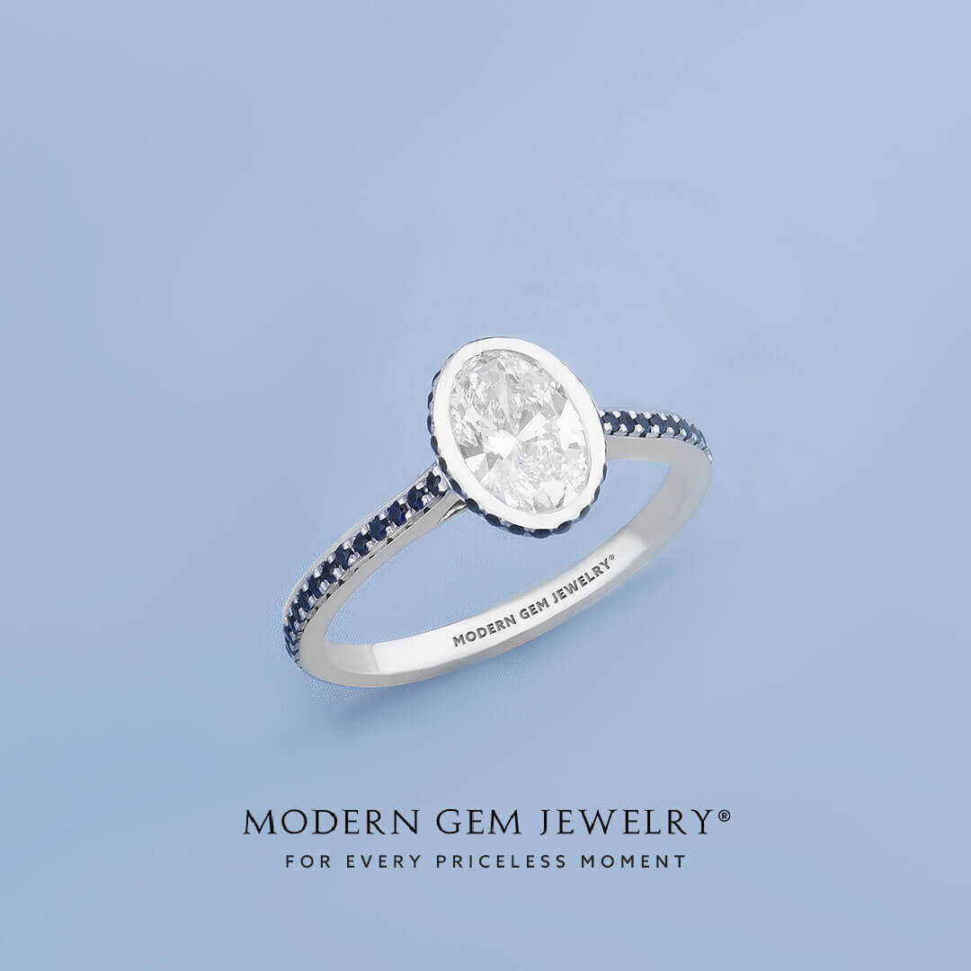 Oval Diamond Engagement Ring in White Gold | Modern Gem Jewelry