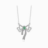 Ribbon Design Natural Emerald and Diamonds 18K White Gold Necklace | Modern Gem Jewelry