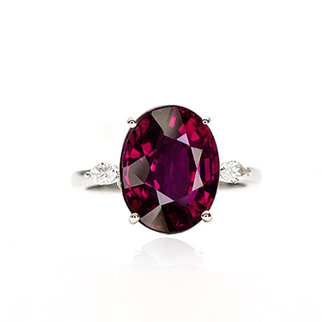 Prong Set Natural Garnet and Diamond Three Stone Ring