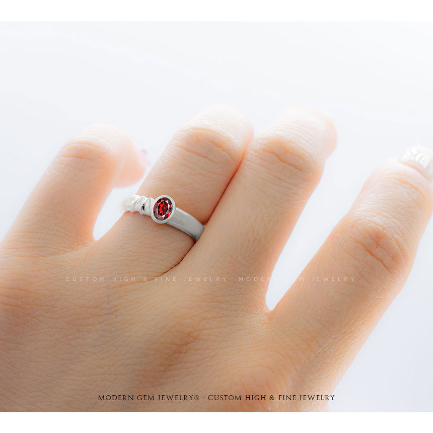 Bezel Set Oval Natural Garnet Minimalist Ring