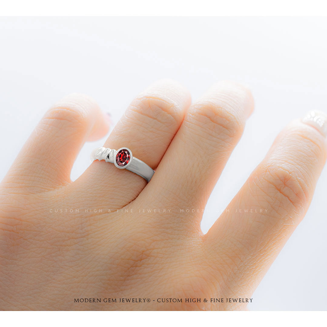 Garnet Engagement Rings In Bezel Set | Custom Rings | Modern Gem Jewelry | Saratti