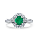 Emerald Promise Ring with Diamonds Split Shank Design | Custom Made Emerald Ring | Modern Gem Jewelry | Saratti 
