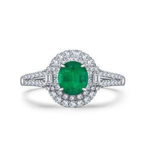 Emerald Promise Ring with Diamonds Split Shank Design | Custom Made Emerald Ring | Modern Gem Jewelry | Saratti 