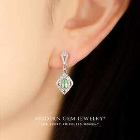 Handcrafted Green Tsavorite Gemstone and Diamond Stud Earrings | Modern Gem Jewelry | Saratti