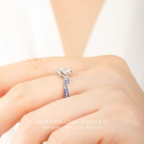 Oval Moissanite Ring in Bezel Design set in Platinum Engagement Ring | Modern Gem Jewelry