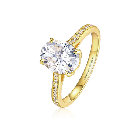 Oval Moissanite Engagement Ring in Yellow Gold  | Custom Made Engagement Ring | Modern Gem Rings