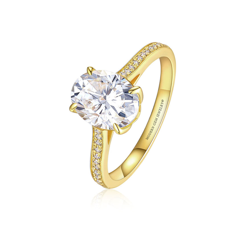 Oval Moissanite Engagement Ring in Yellow Gold  | Custom Made Engagement Ring | Modern Gem Rings