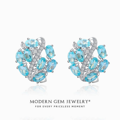 Natural Apatite and diamond pave stud earrings 