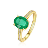 Pave Set Diamond and Natural Oval Emerald Ring 