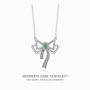 Natural Emerald and Diamonds Ribbon Design Necklace | Modern Gem Jewelry