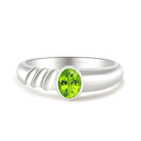 Peridot Engagement Ring In Bezel Set White Gold | Custom Rings | Modern Gem Jewelry | Saratti