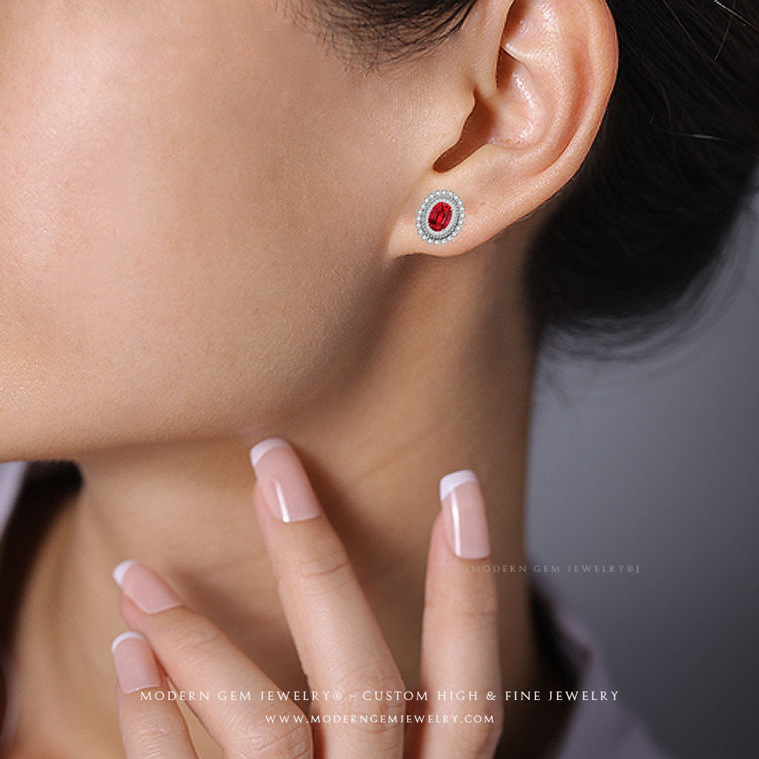 Classic Ruby and Diamond Stud Earrings | Saratti
